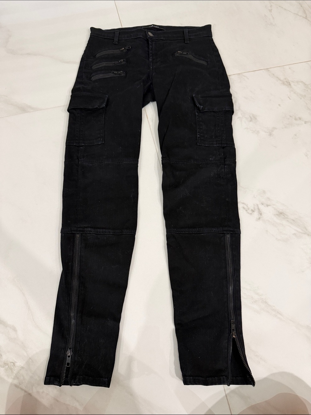 J Brand Women’s Slim Straight Black Cargo Jeans with Ankle Zips